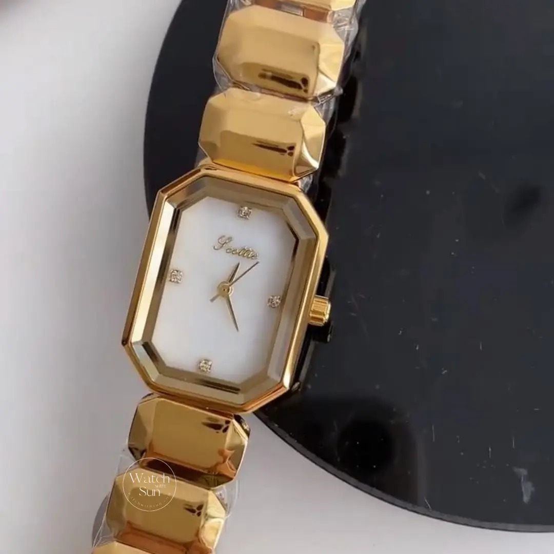 Vintage-Inspired Octagon Face Gold Bracelet Watch Diamond White Green Dial Watch for Women