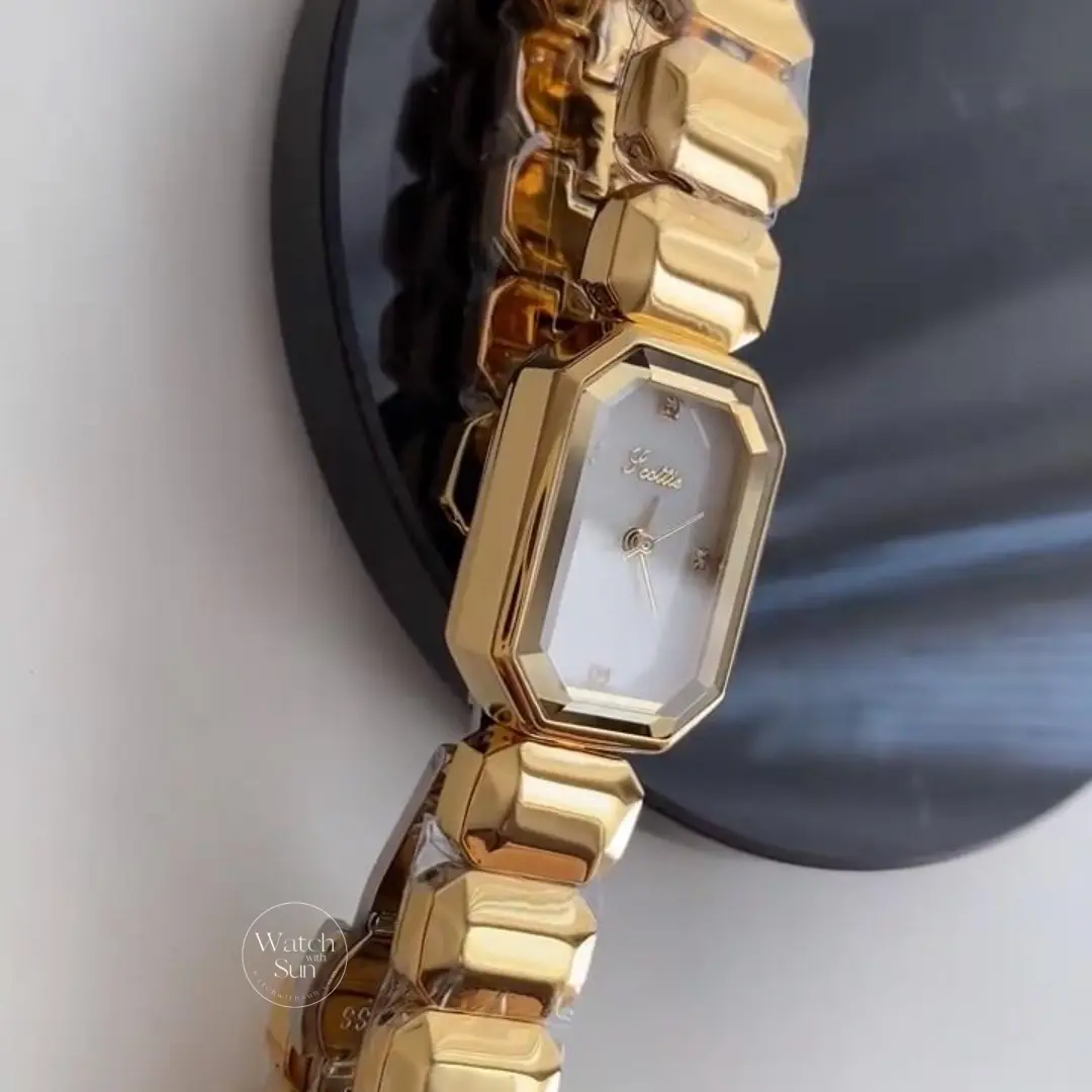 Vintage-Inspired Octagon Face Gold Bracelet Watch Diamond White Green Dial Watch for Women