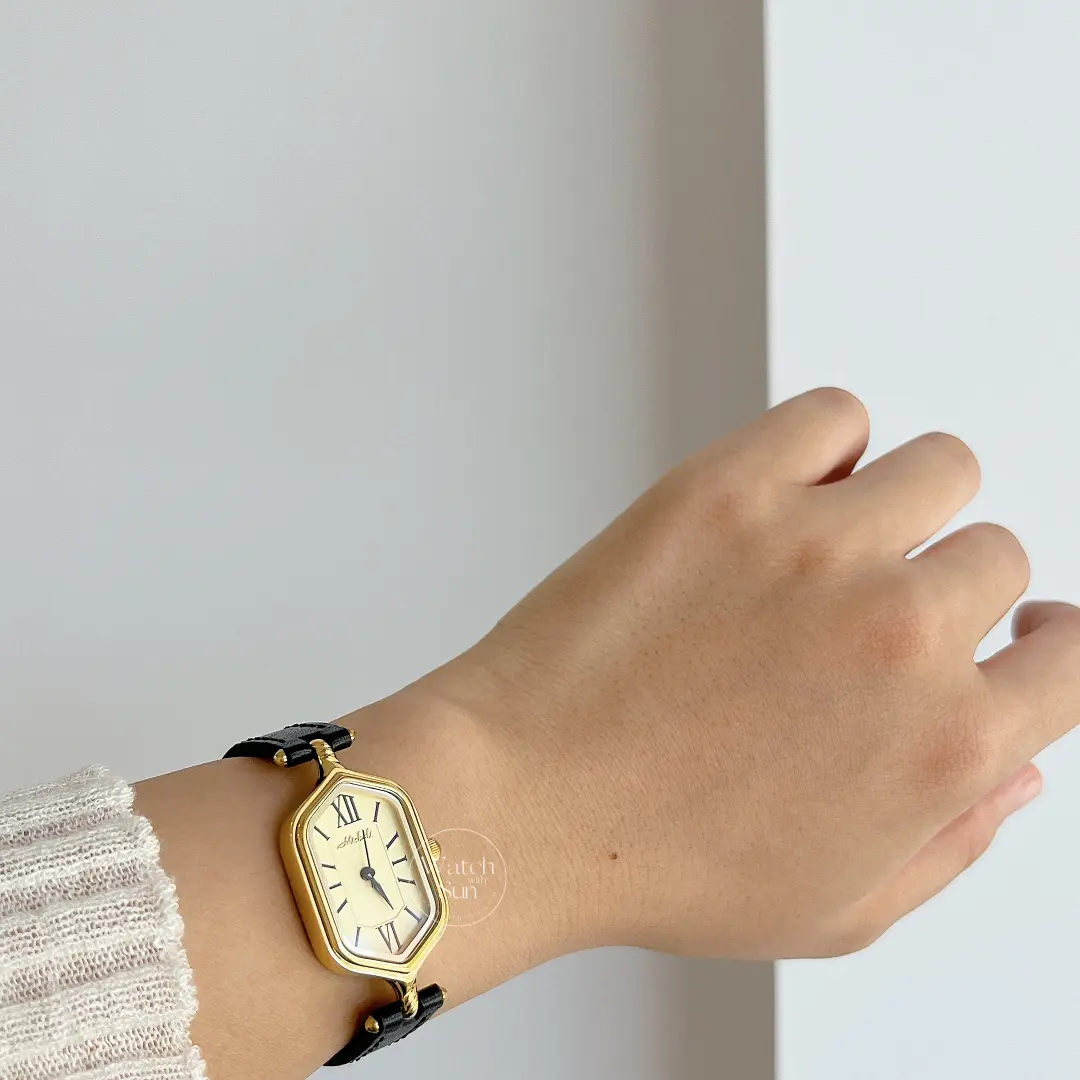 Vintage-Inspired Gold Roman Numeral Brown & Black Genuine Leather Watch for Women