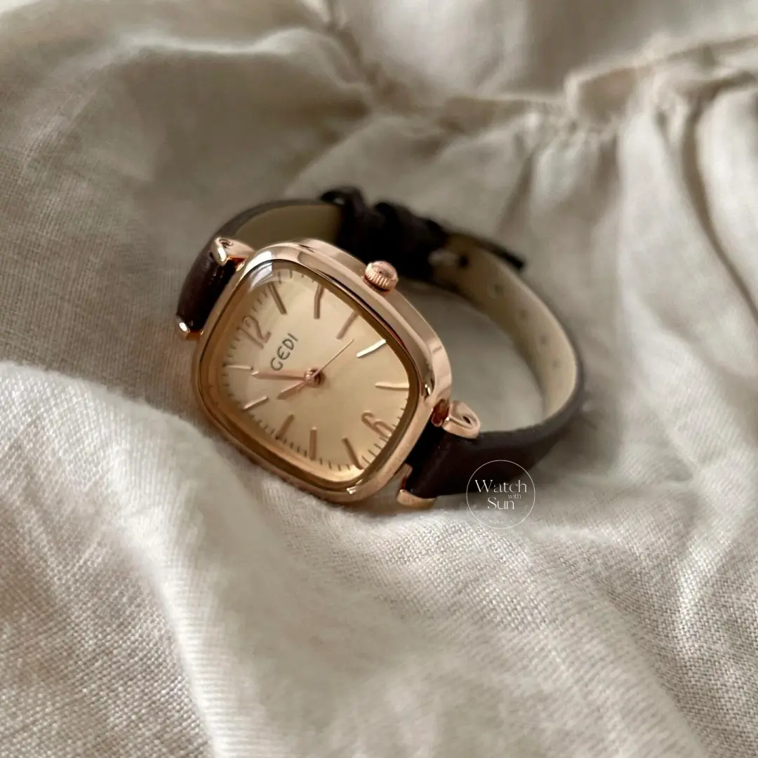 Elegant Rose Gold Square Case Watch Black/Brown/Beige Leather Watch for Women