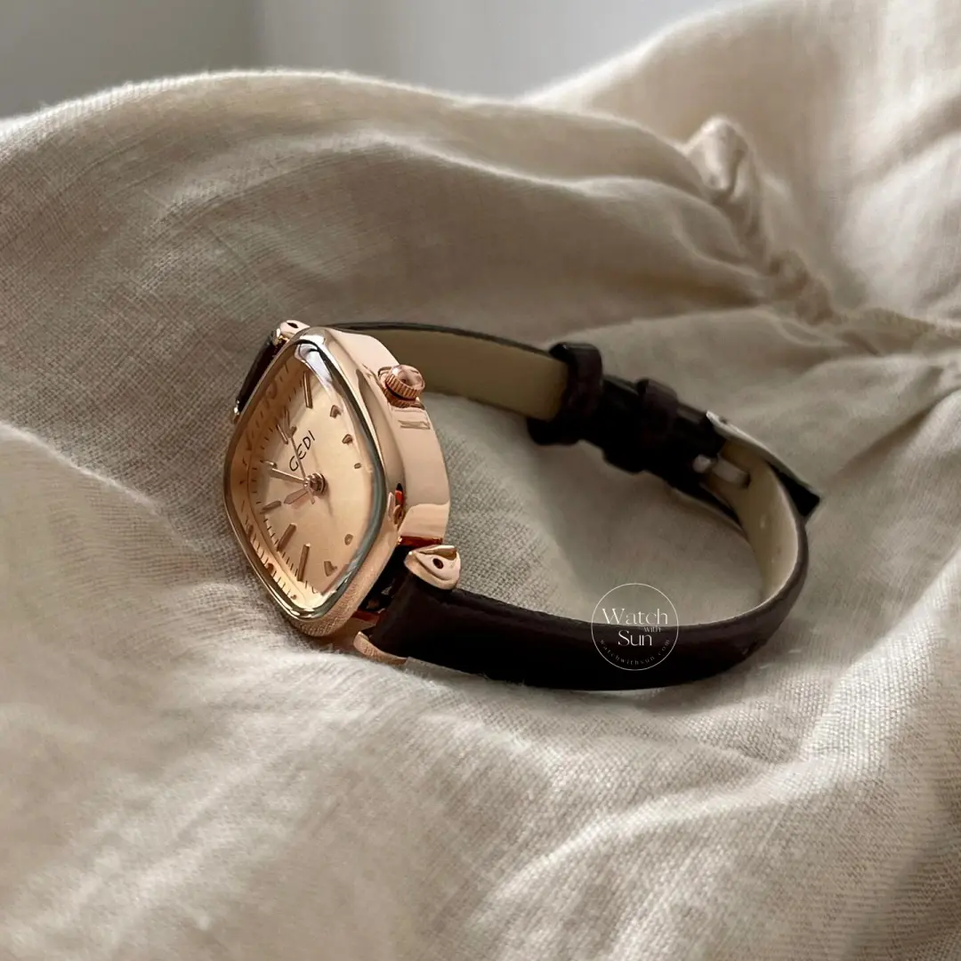 Elegant Rose Gold Square Case Watch Black/Brown/Beige Leather Watch for Women