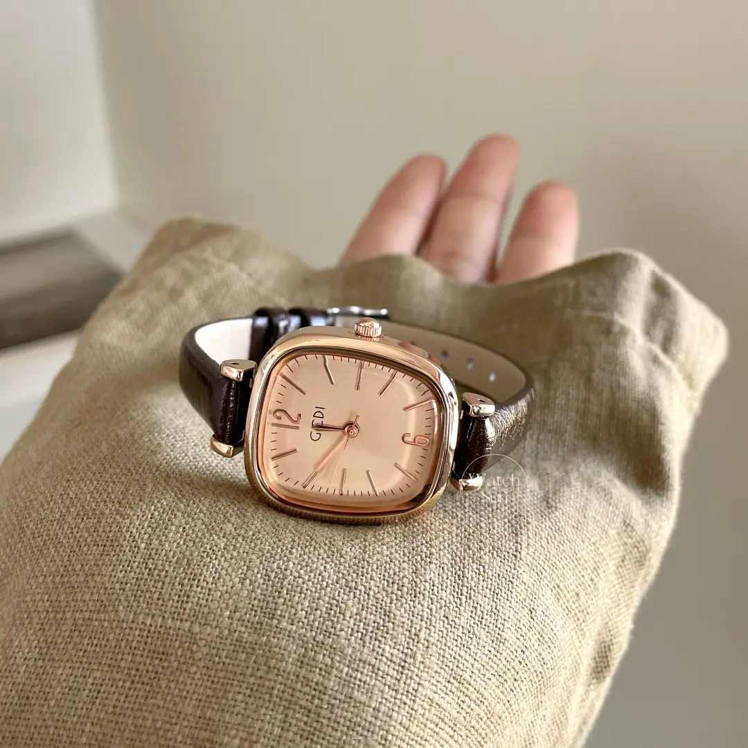 Elegant Rose Gold Square Case Watch Black/Brown/Beige Leather Watch for Women