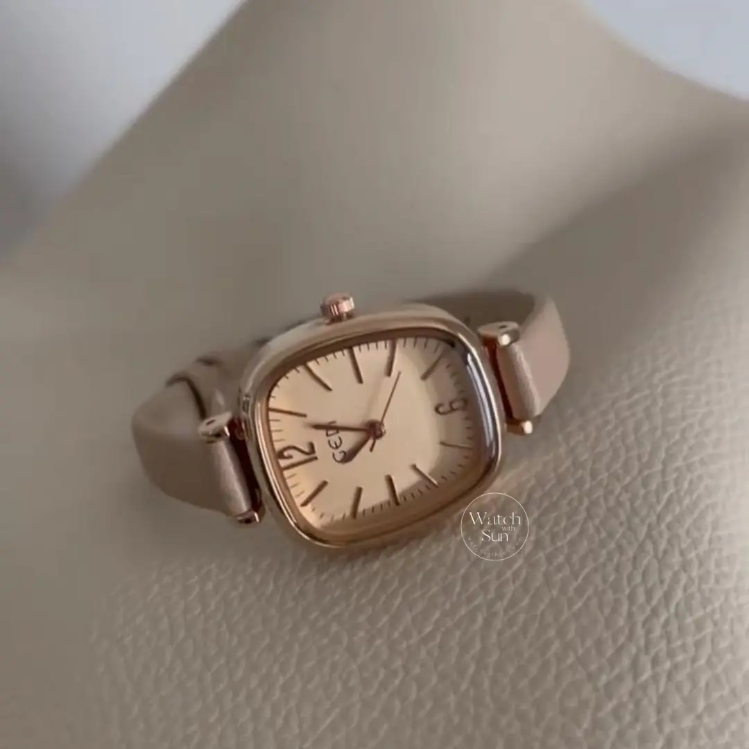 Elegant Rose Gold Square Case Watch Black/Brown/Beige Leather Watch for Women