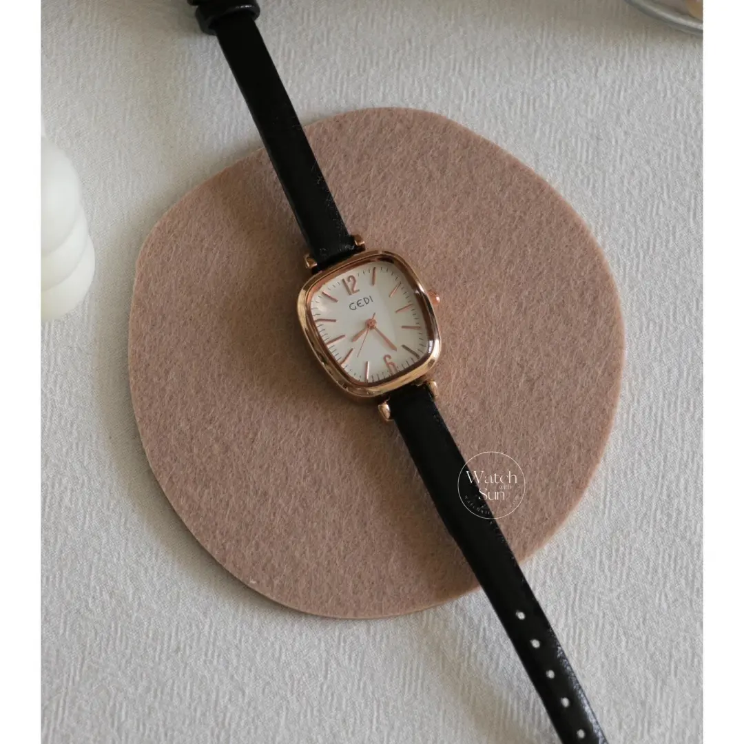 Elegant Rose Gold Square Case Watch Black/Brown/Beige Leather Watch for Women