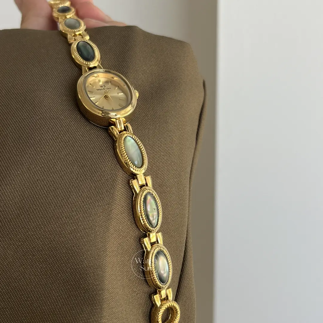 Vintage-Inspired Mother of Pearl Band Watch Dainty Gold Dial Women's Watch
