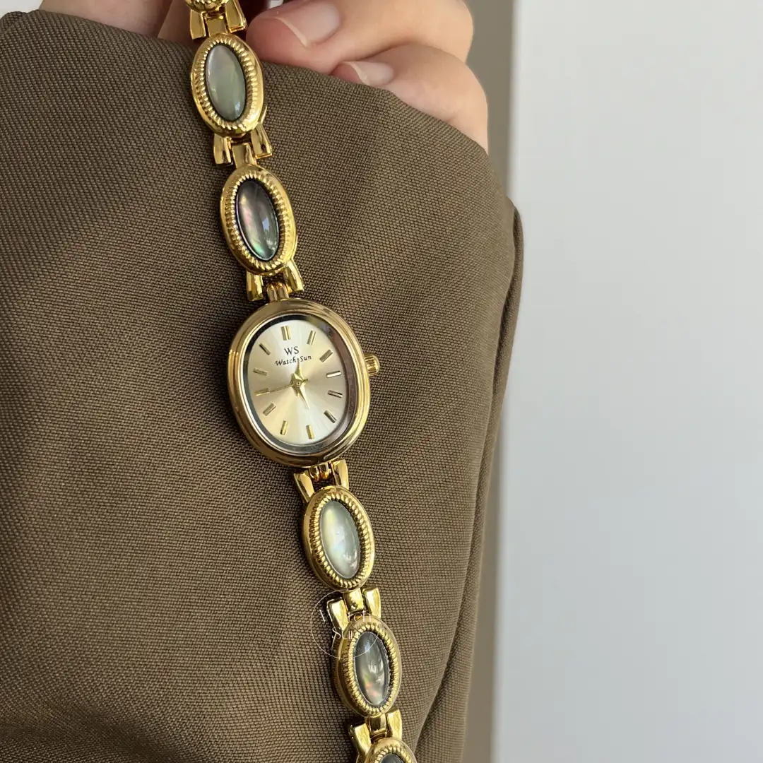 Vintage-Inspired Mother of Pearl Band Watch Dainty Gold Dial Women's Watch