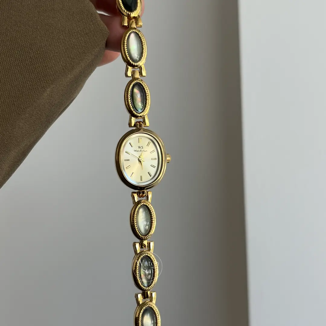 Vintage-Inspired Mother of Pearl Band Watch Dainty Gold Dial Women's Watch
