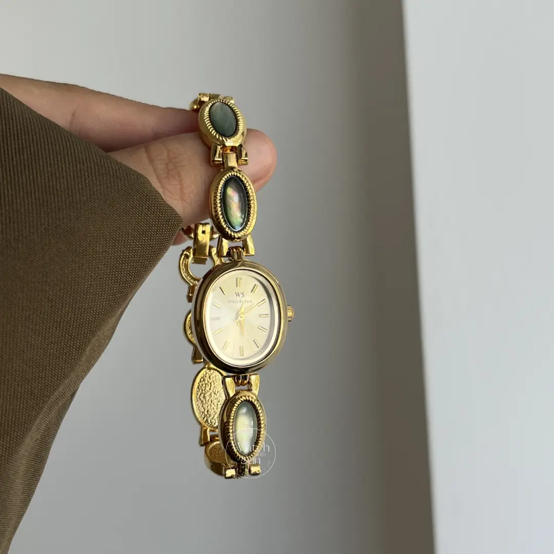 Vintage-Inspired Mother of Pearl Band Watch Dainty Gold Dial Women's Watch