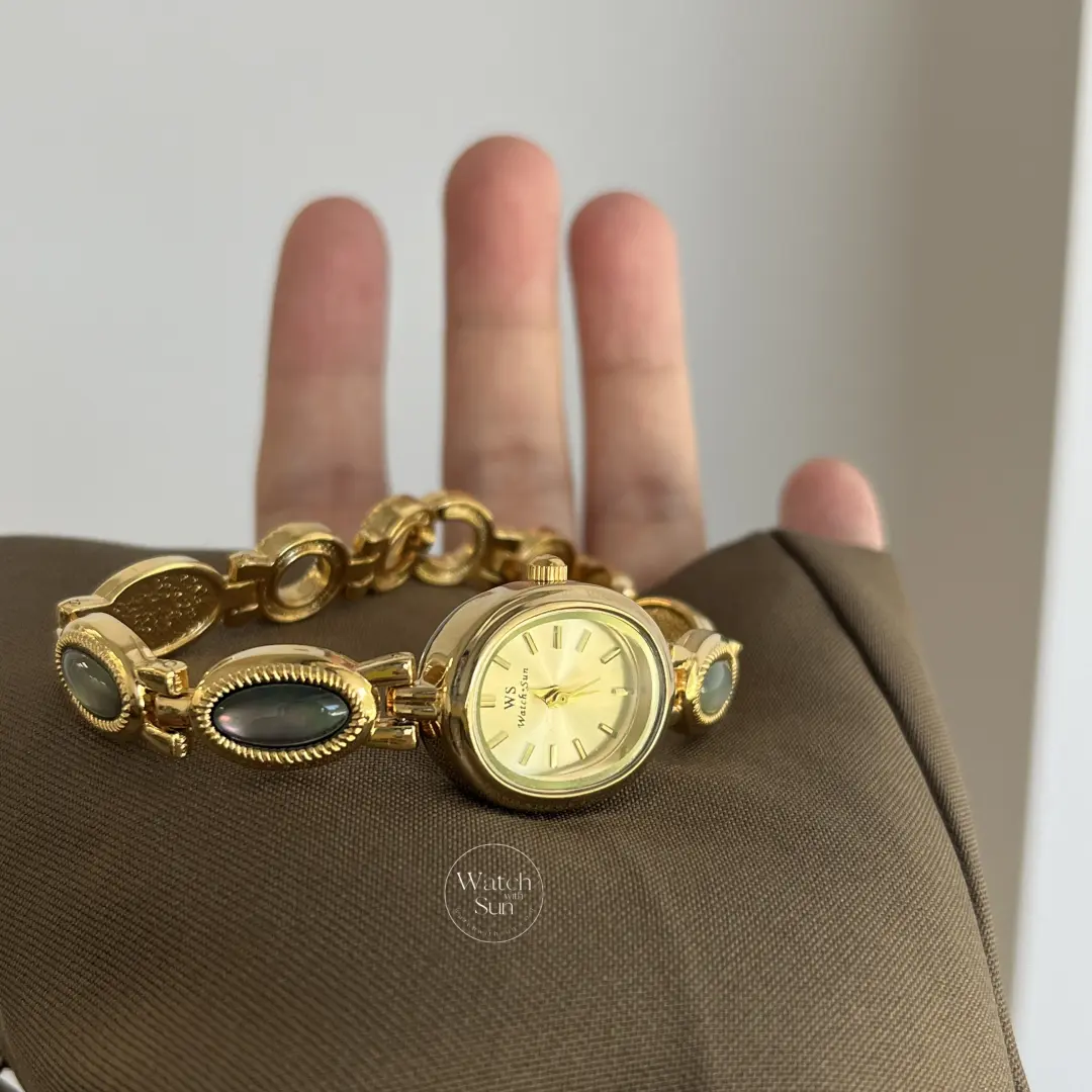Vintage-Inspired Mother of Pearl Band Watch Dainty Gold Dial Women's Watch