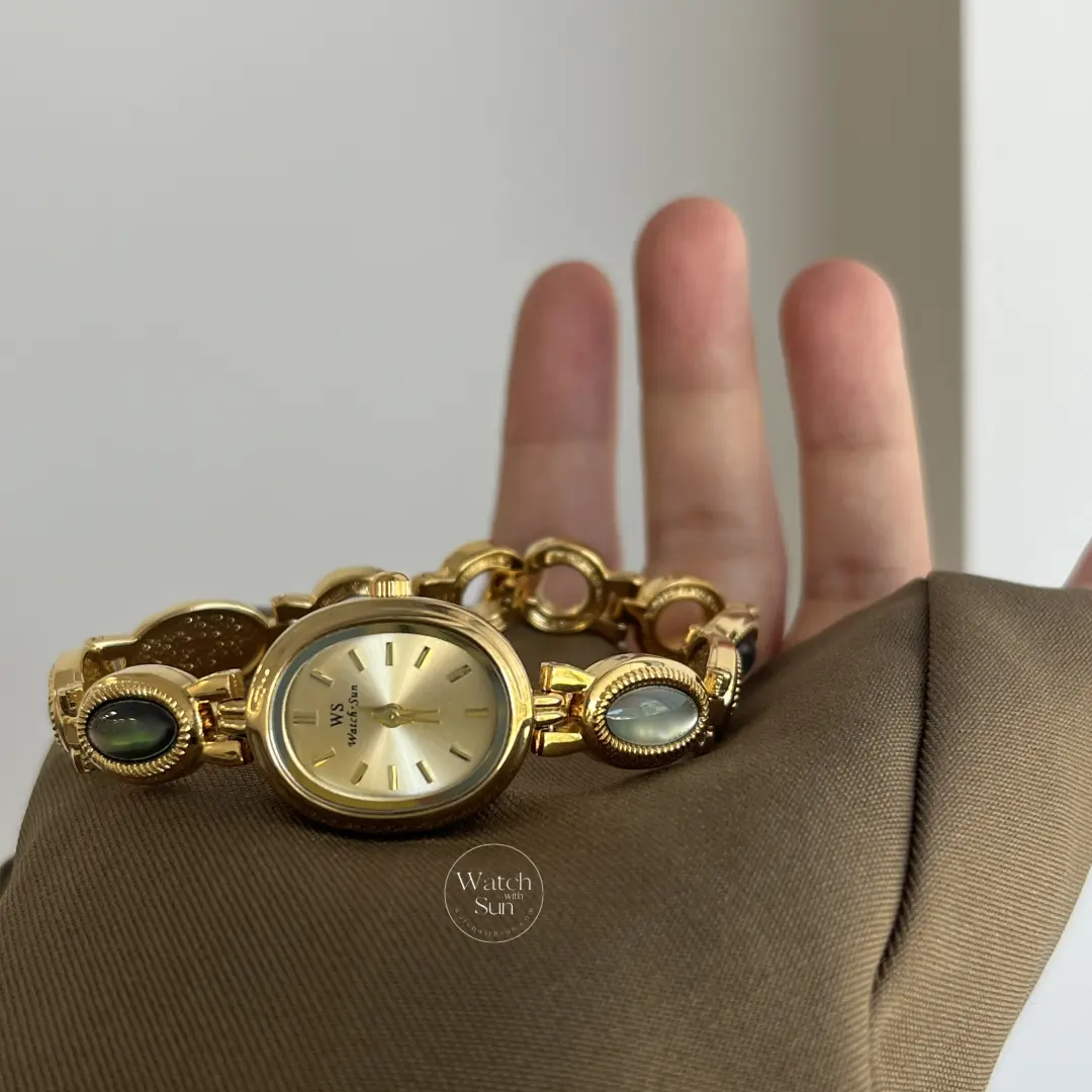 Vintage-Inspired Mother of Pearl Band Watch Dainty Gold Dial Women's Watch