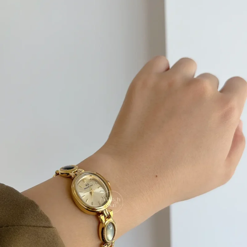 Vintage-Inspired Mother of Pearl Band Watch Dainty Gold Dial Women's Watch
