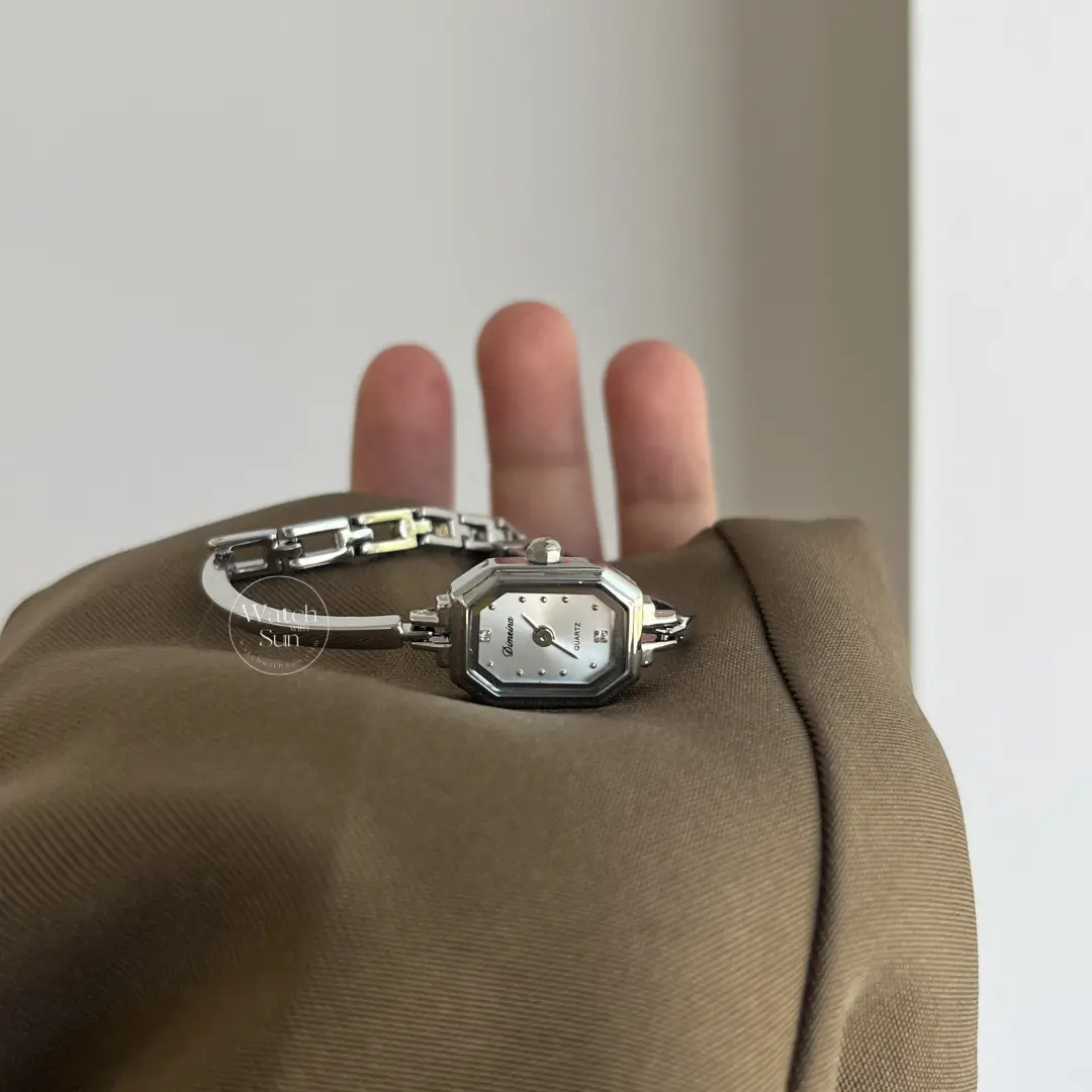 Vintage-Inspired Silver Octagon Bracelet Watch Small Face Watch for Women