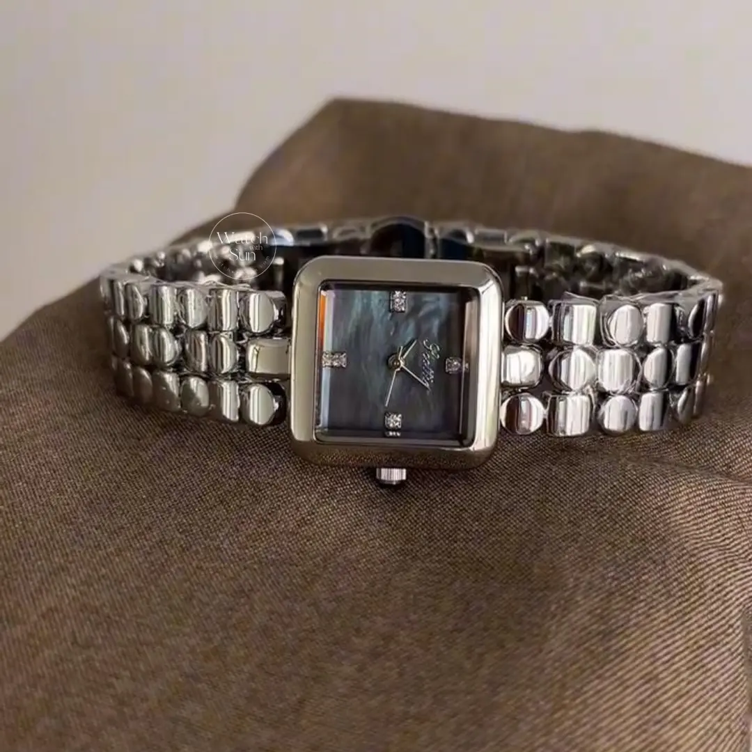 Chic Blue/Pink Dial Mother of Pearl Face Square Watch for Women