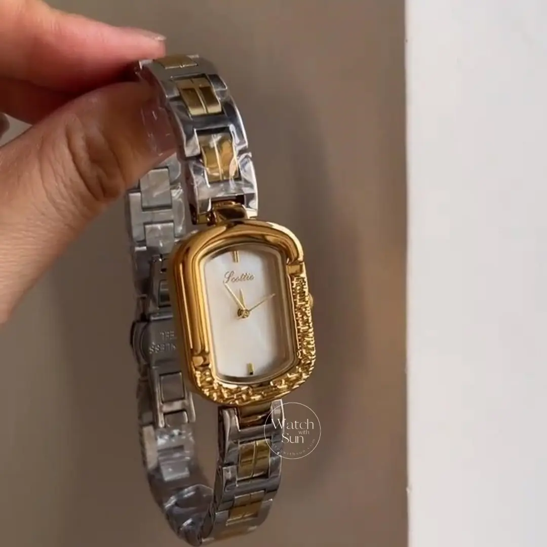 Vintage-Inspired Rectangular Mother-of-Pearl Dial Watch Two-Tone Watch for Women