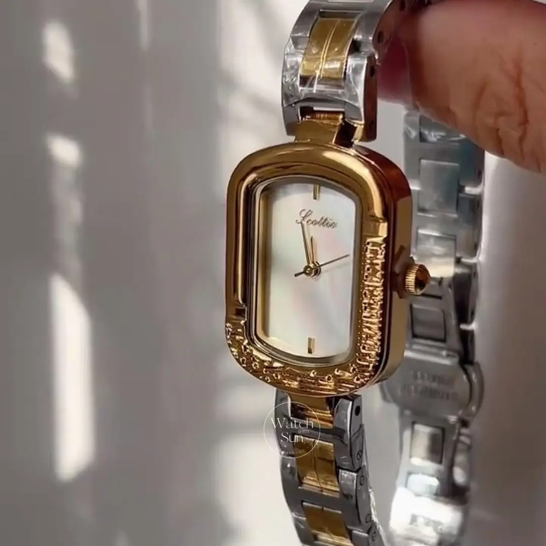 Vintage-Inspired Rectangular Mother-of-Pearl Dial Watch Two-Tone Watch for Women