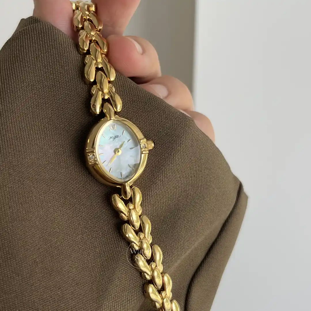 Vintage-Inspired Mother of Pearl Dial Watch Dainty Gold Bracelet Watch