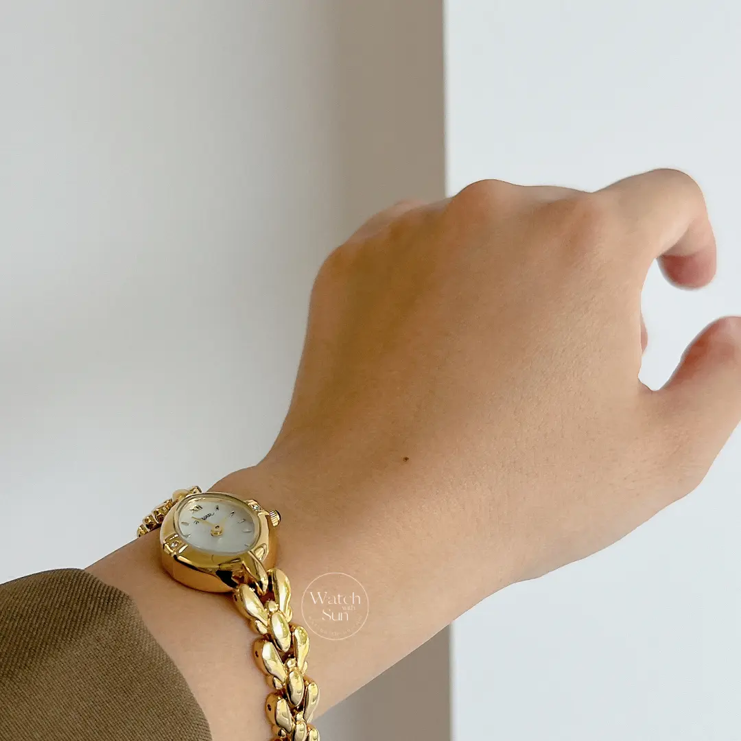 Vintage-Inspired Mother of Pearl Dial Watch Dainty Gold Bracelet Watch