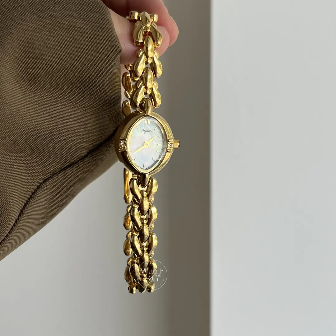 Vintage-Inspired Mother of Pearl Dial Watch Dainty Gold Bracelet Watch