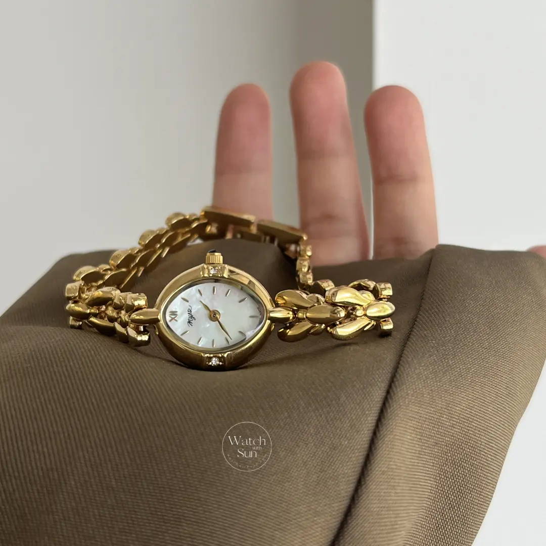 Vintage-Inspired Mother of Pearl Dial Watch Dainty Gold Bracelet Watch