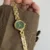 Vintage-Inspired Green Round Face Bracelet Watch for Women