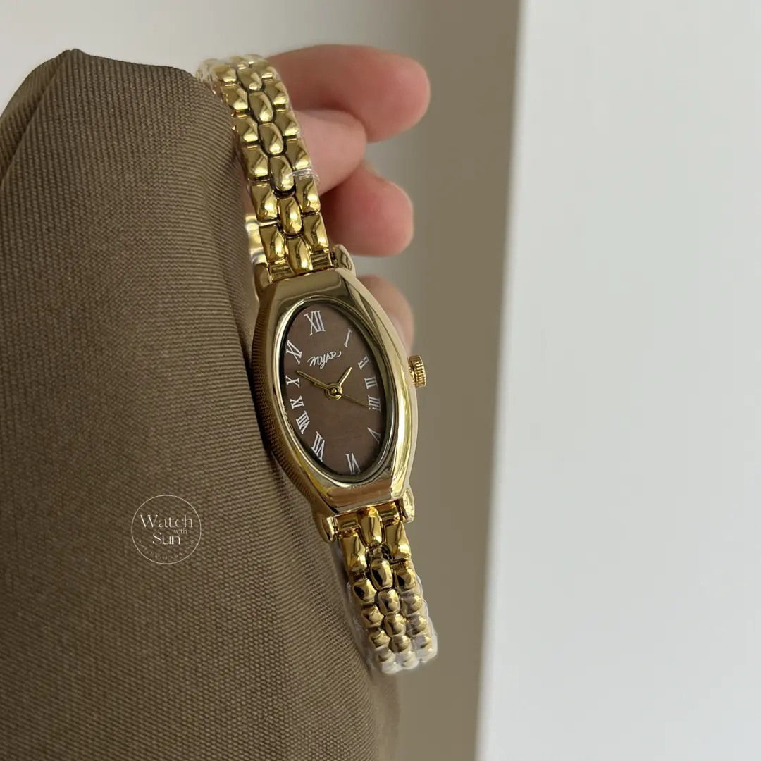 Dainty Brown Dial Oval Face Bracelet Watch for Women