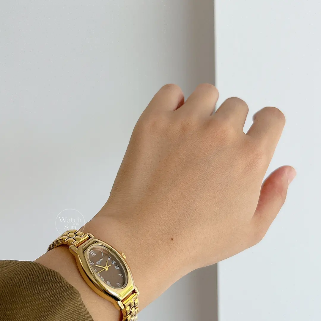 Dainty Brown Dial Oval Face Bracelet Watch for Women