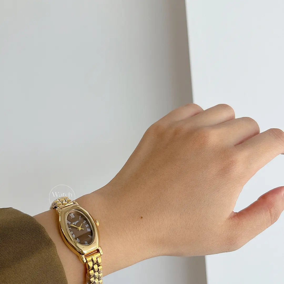 Dainty Brown Dial Oval Face Bracelet Watch for Women