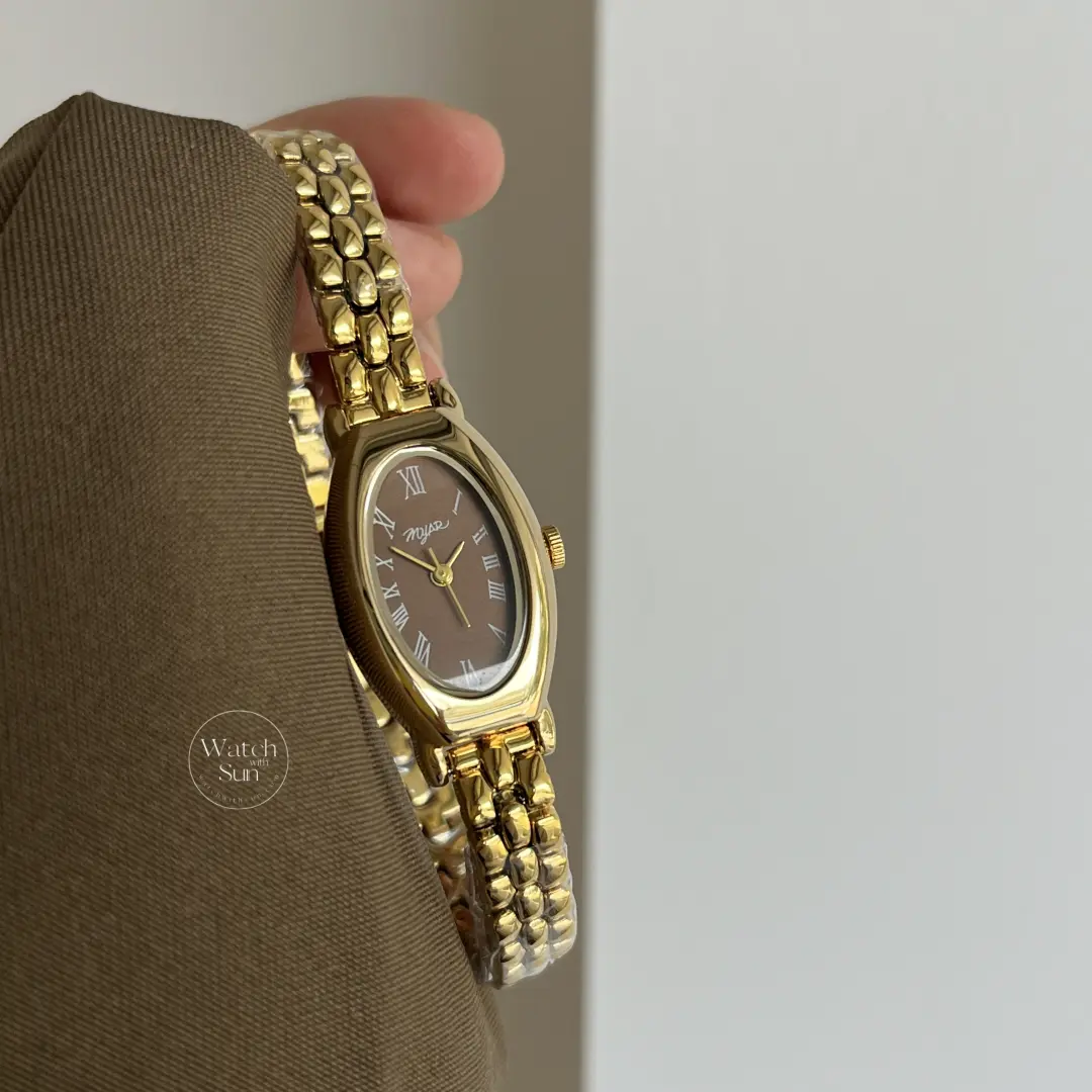 Dainty Brown Dial Oval Face Bracelet Watch for Women