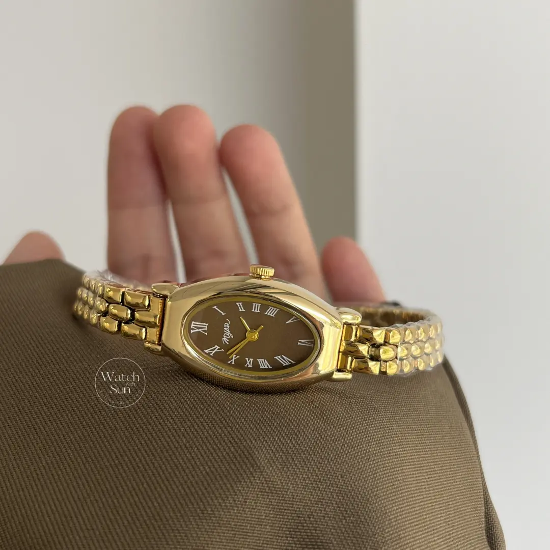 Dainty Brown Dial Oval Face Bracelet Watch for Women