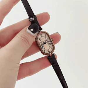 Elegant Vintage Oval Dial Rose Gold Brown Leather Ladies Watch