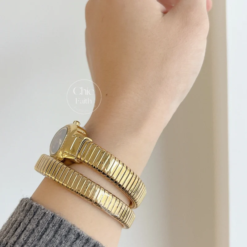 Snake Head Watch Burgundy Red/Green Dial Gold Ladies Watch