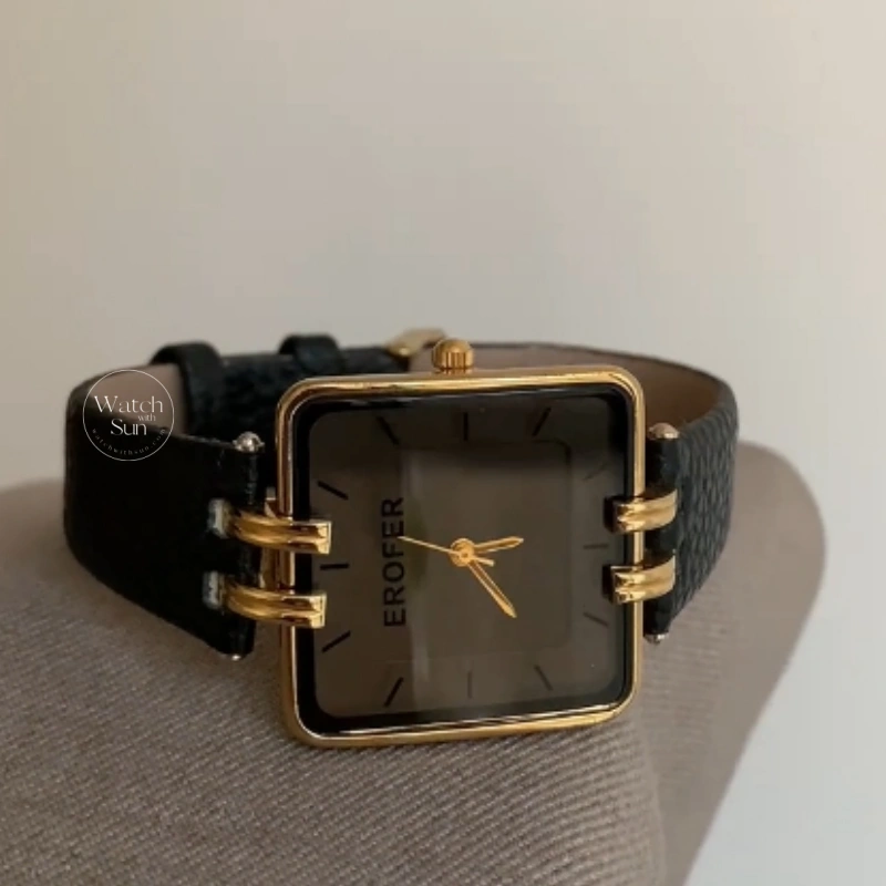 watch734-2 Chic Big Square Face Watch Black Leather Women’s Watch