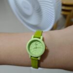Chic Round Small Face Green/Pink Leather Ladies Watch for Petite Wrist
