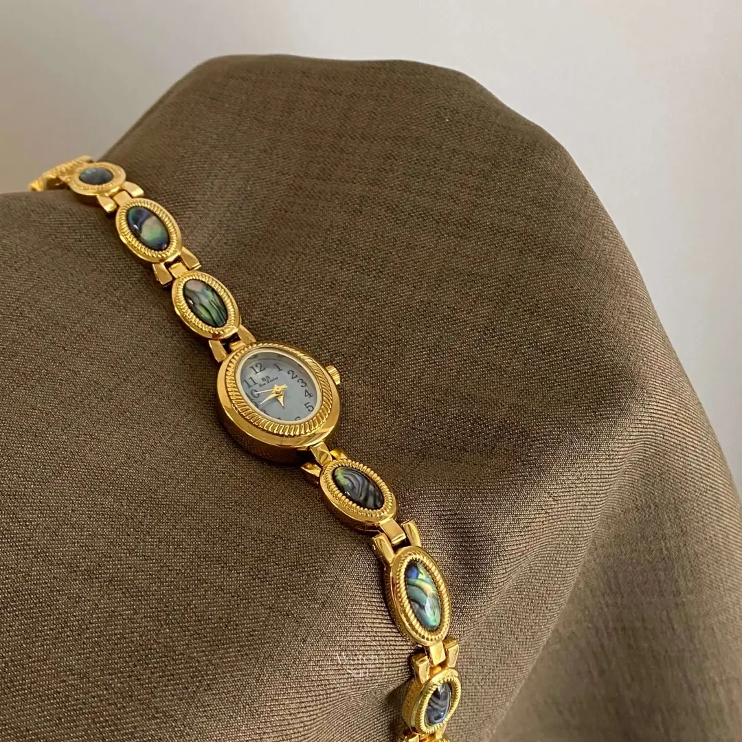 Vintage-Inspired Blue Mother of Pearl Dial Abalone Shell Bracelet Ladies Watch