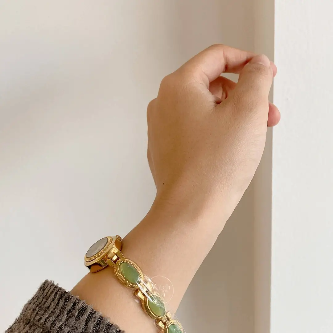 Elegant Oval Mother of Pearl Dial Green Jade Bracelet Ladies Watch