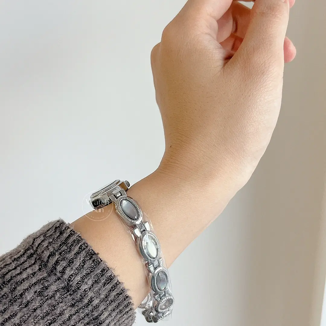 Elegant Oval Blue Mother of Pearl Dial Silver Bracelet Ladies Watch