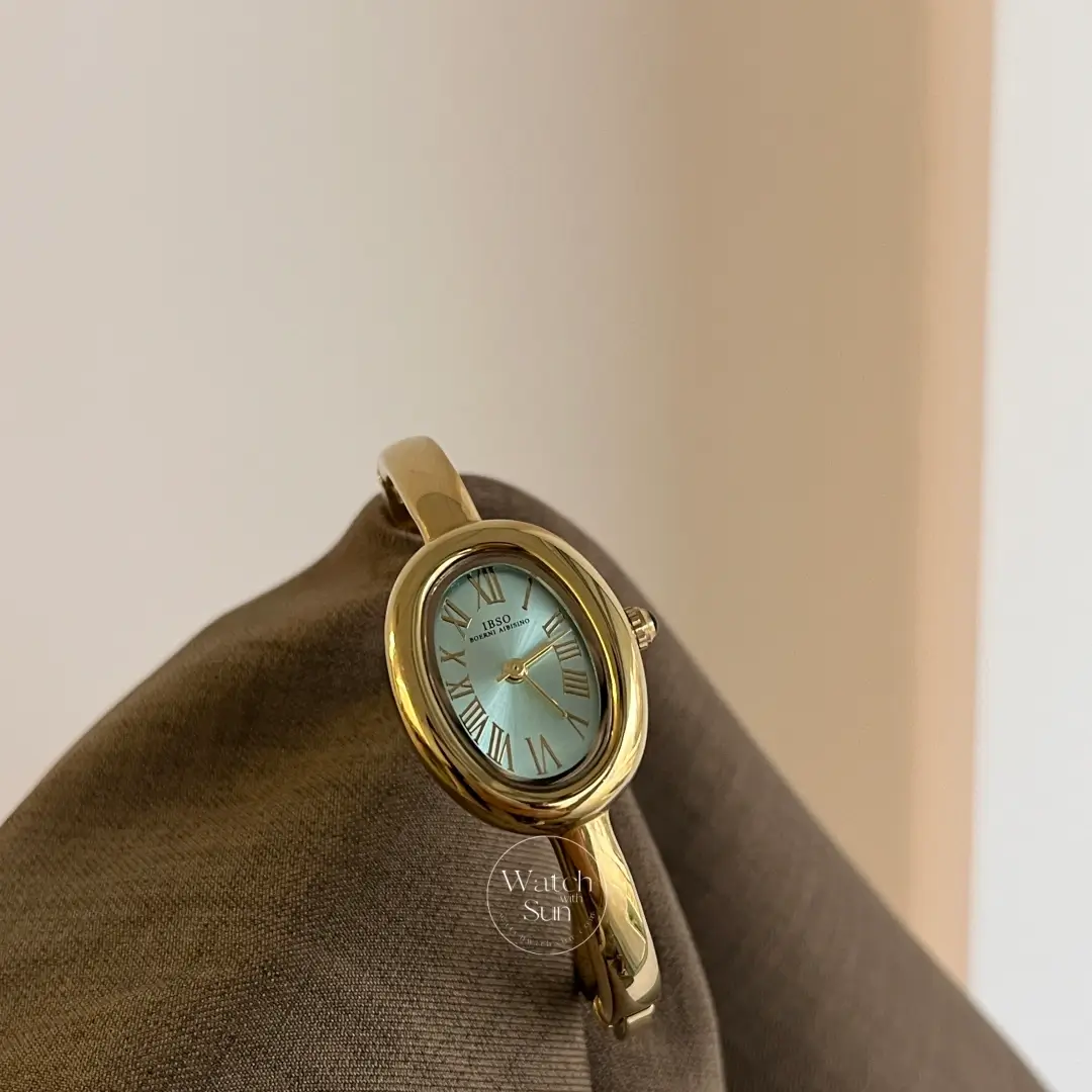 Retro Oval Boho Green Dial Gold Bangle Ladies Watch
