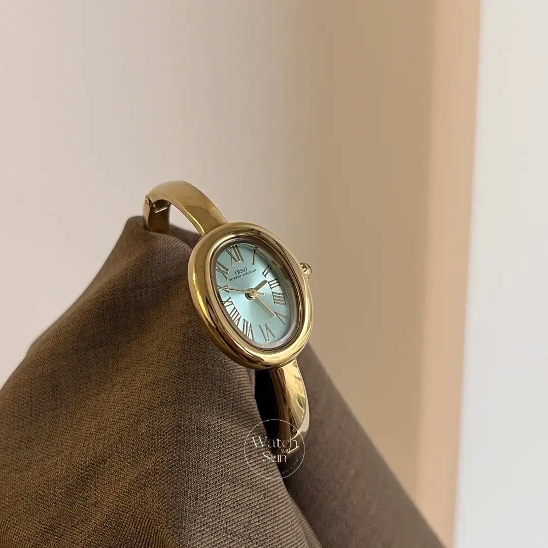 Retro Oval Boho Green Dial Gold Bangle Ladies Watch