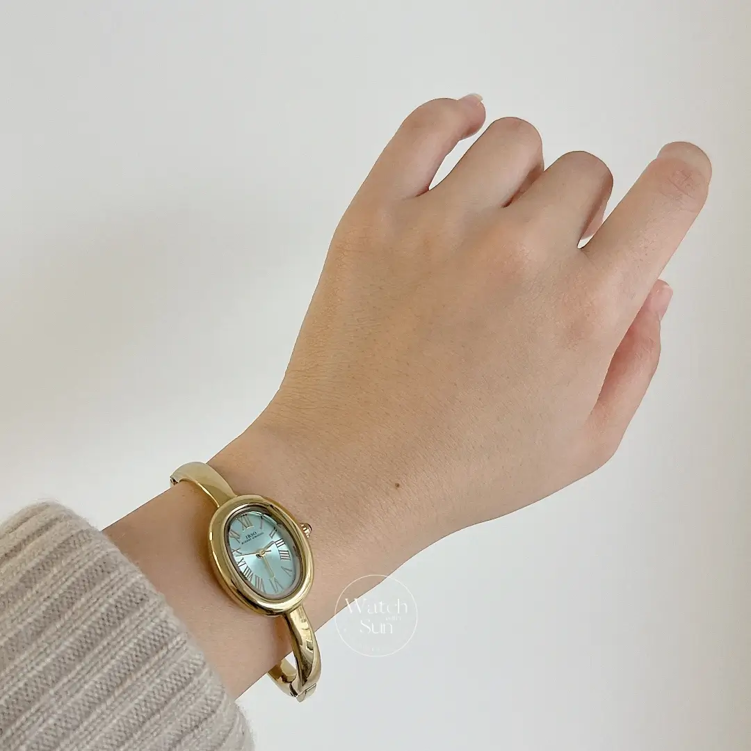 Retro Oval Boho Green Dial Gold Bangle Ladies Watch