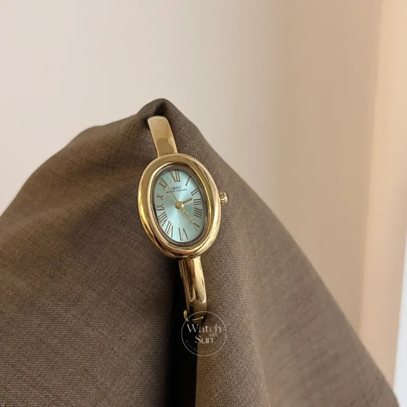 Retro Oval Boho Green Dial Gold Bangle Ladies Watch