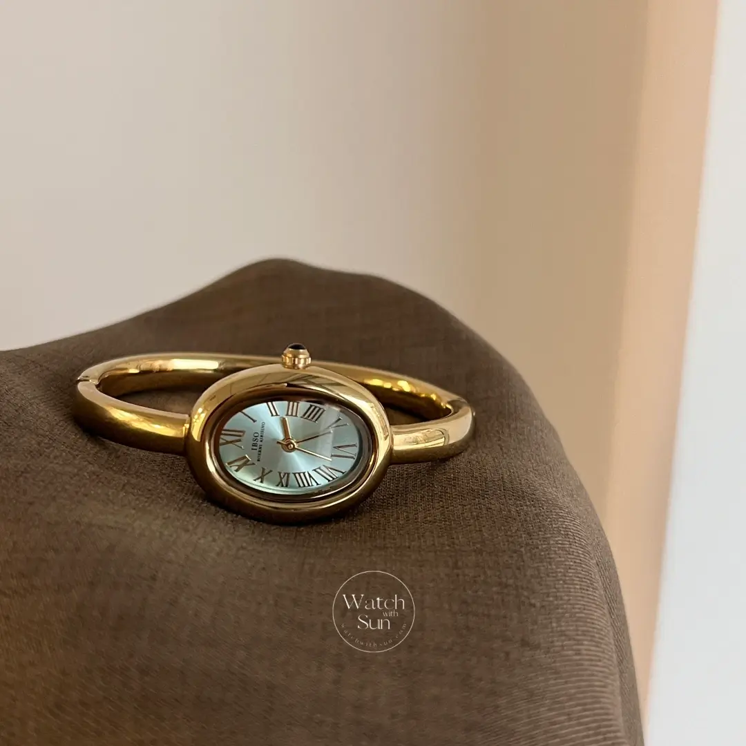 Retro Oval Boho Green Dial Gold Bangle Ladies Watch