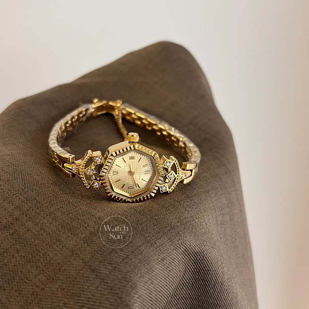 Vintage-Inspired Octagonal Dial Gold Bracelet Watch