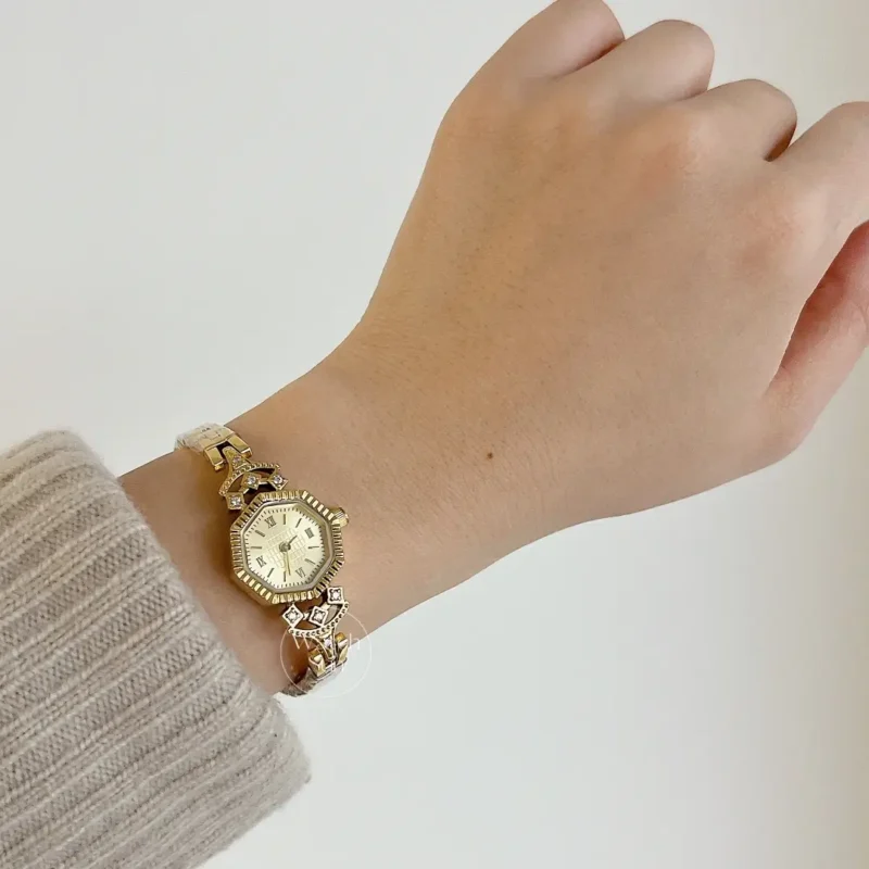 Vintage-Inspired Octagonal Dial Gold Bracelet Watch