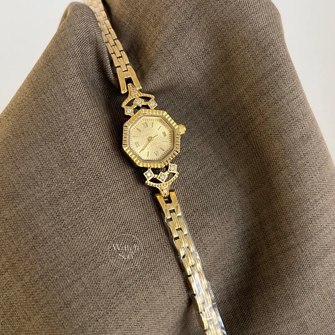 Vintage-Inspired Octagonal Dial Gold Bracelet Watch