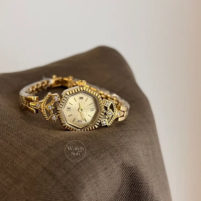 Vintage-Inspired Octagonal Dial Gold Bracelet Watch