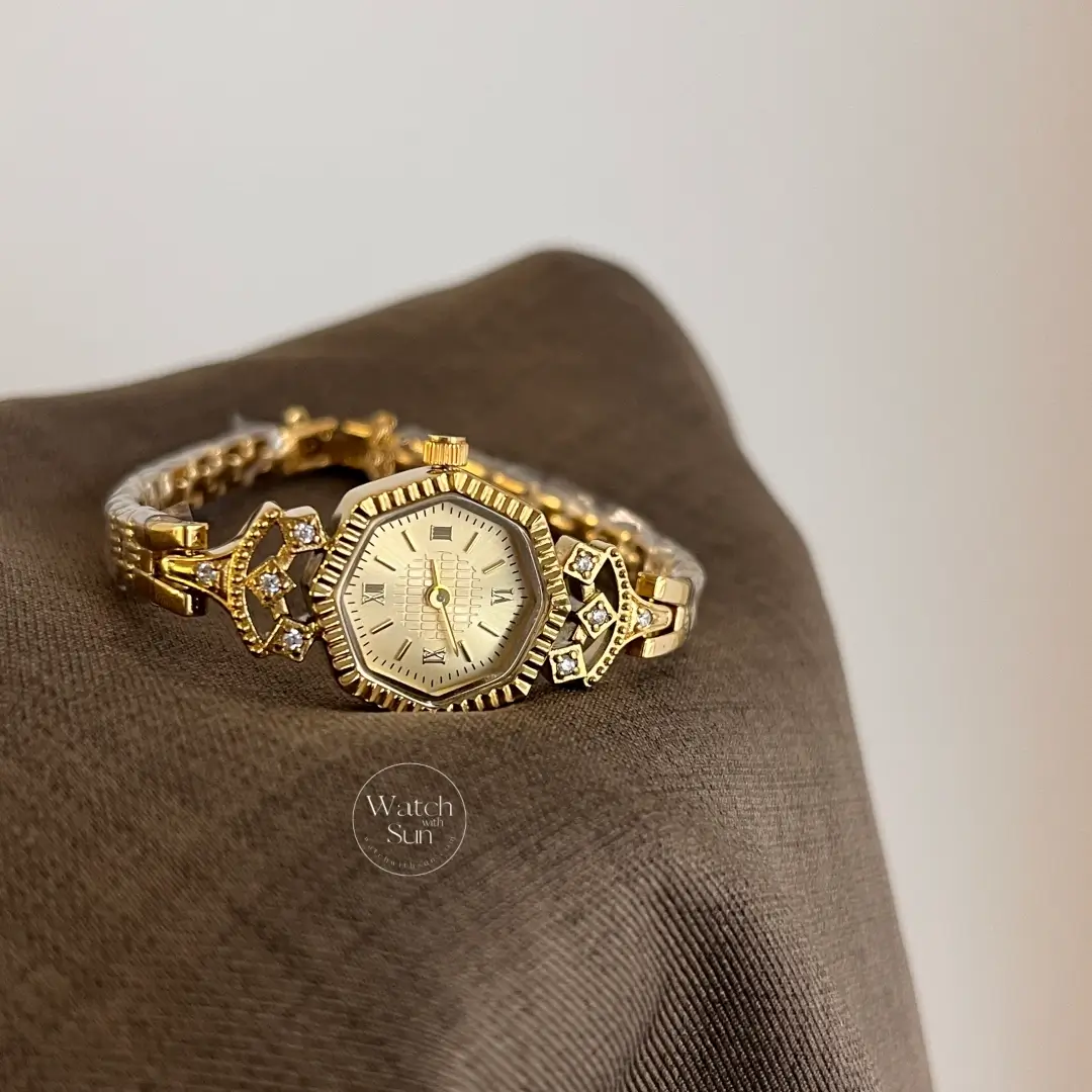 Vintage-Inspired Octagonal Dial Gold Bracelet Watch