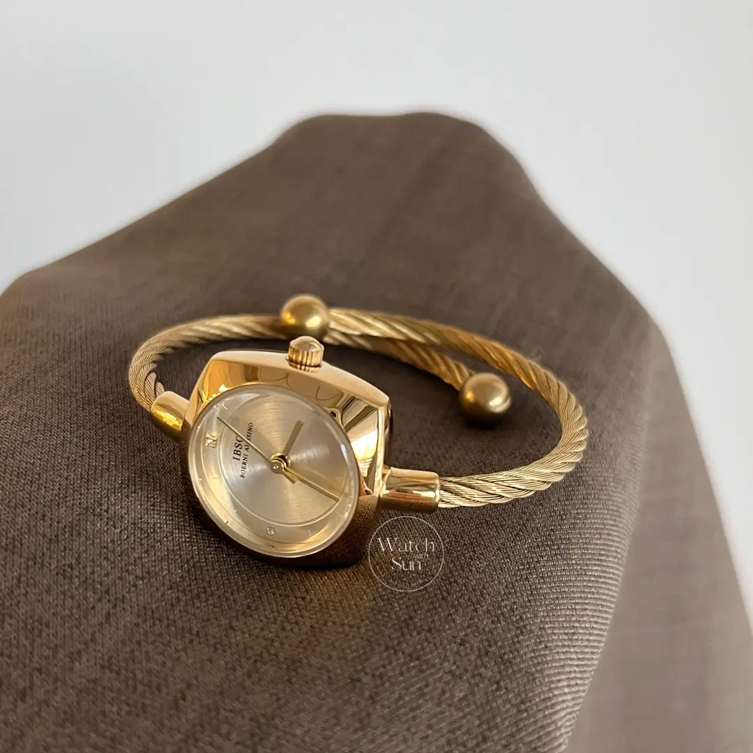 Minimalist Gold Cable Bangle Watch for Women Silver Dial Ladies Watch