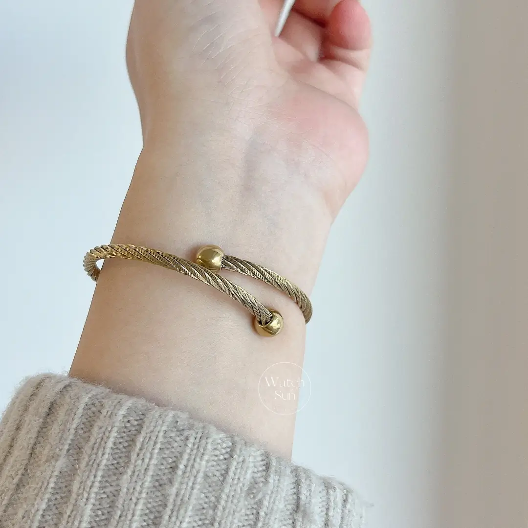 Minimalist Gold Cable Bangle Watch for Women Silver Dial Ladies Watch