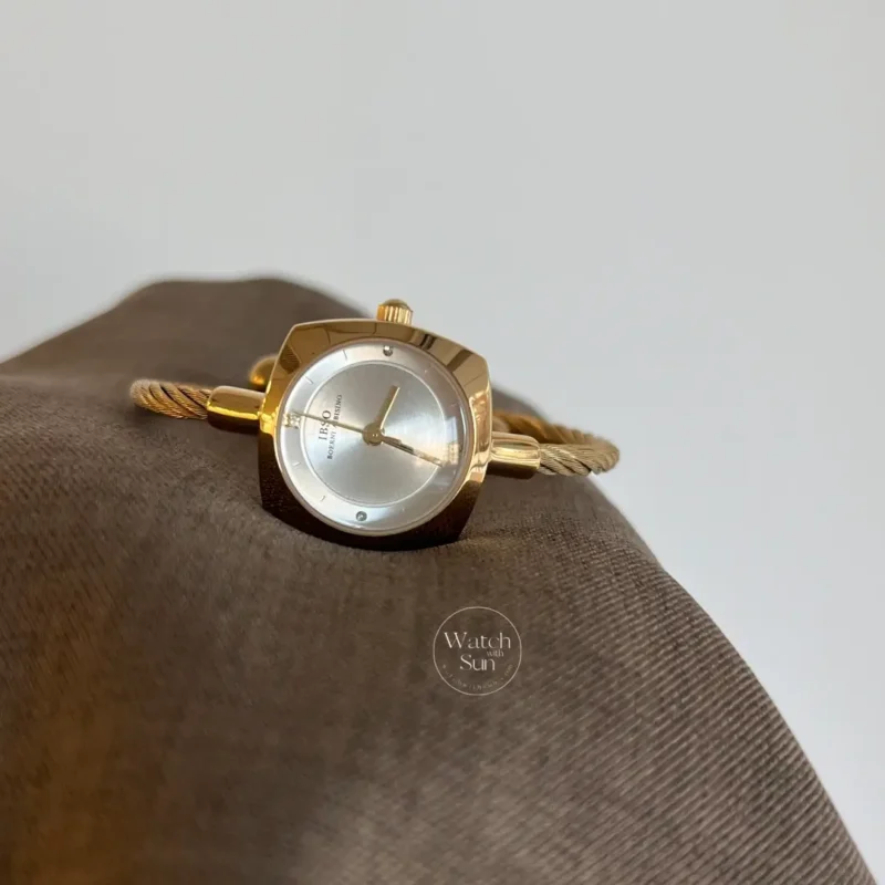 Minimalist Gold Cable Bangle Watch for Women Silver Dial Ladies Watch