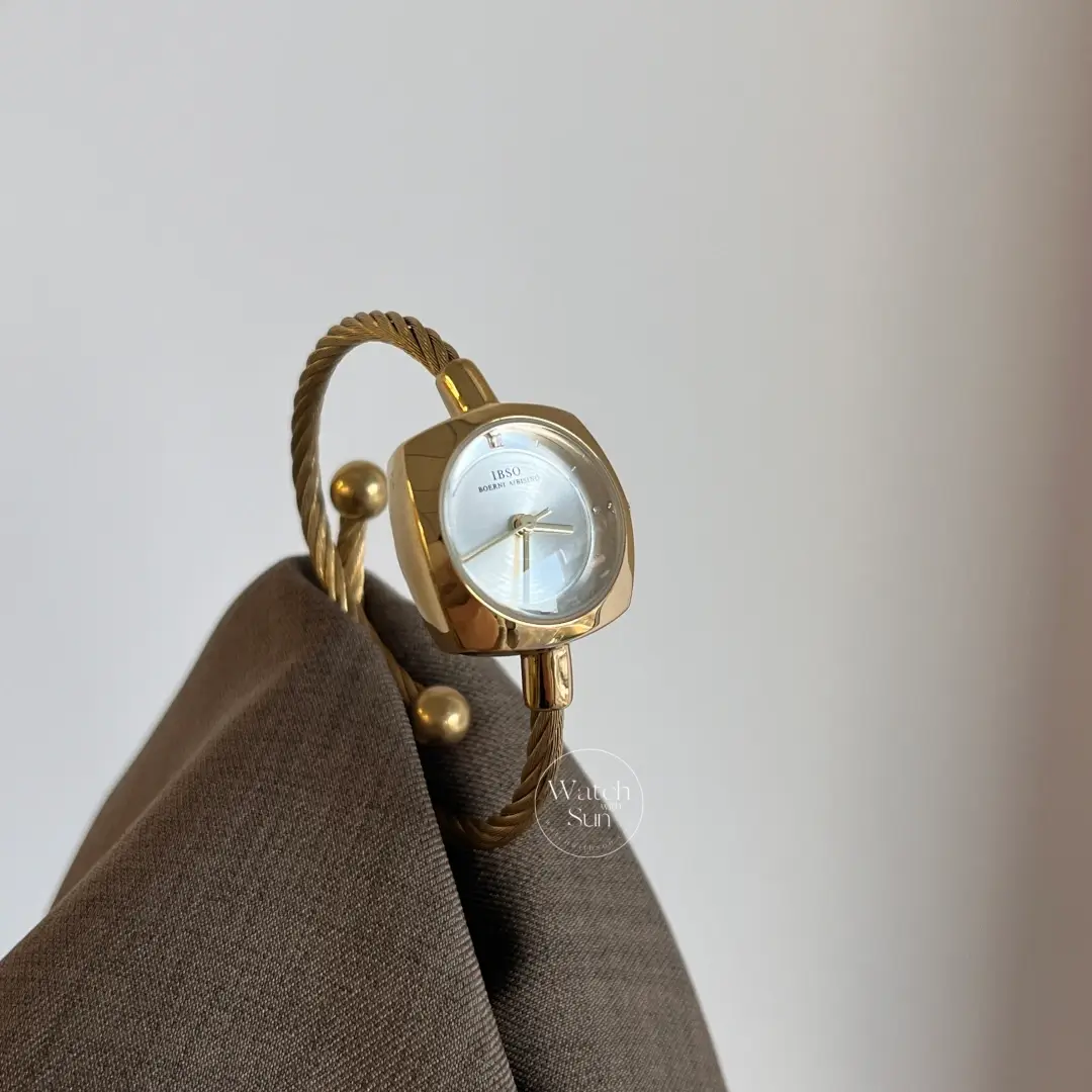 Minimalist Gold Cable Bangle Watch for Women Silver Dial Ladies Watch